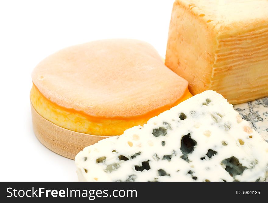 Cheese assortment on white background