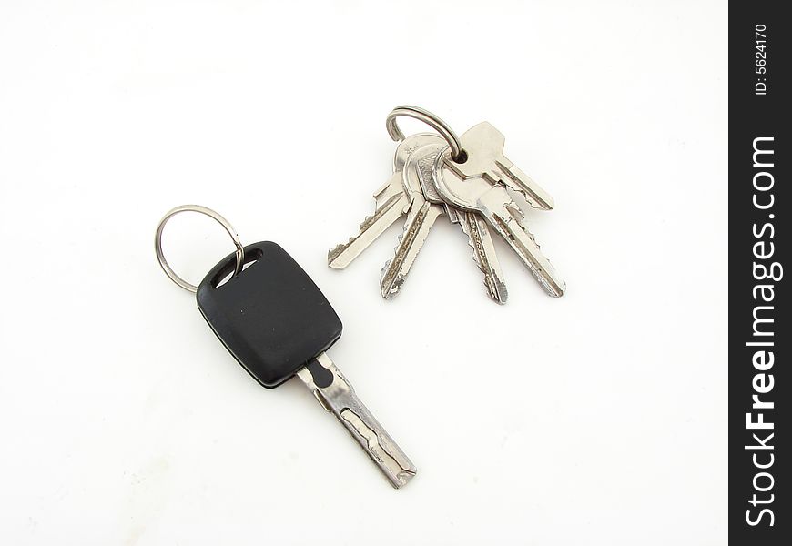 Silver keys isolated over white background.