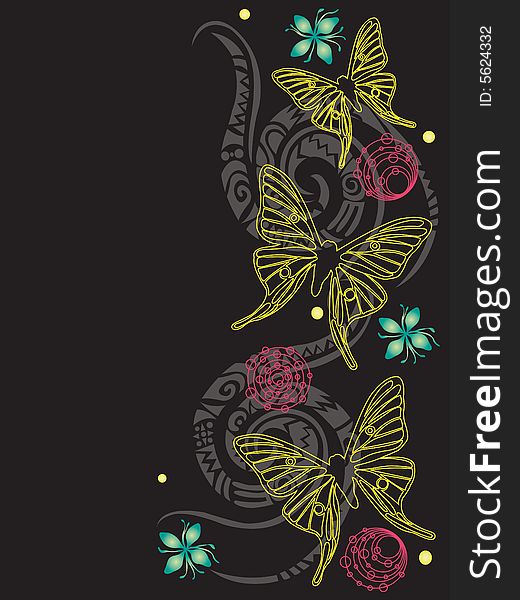 Ilustration of butterflies and decorative patterns