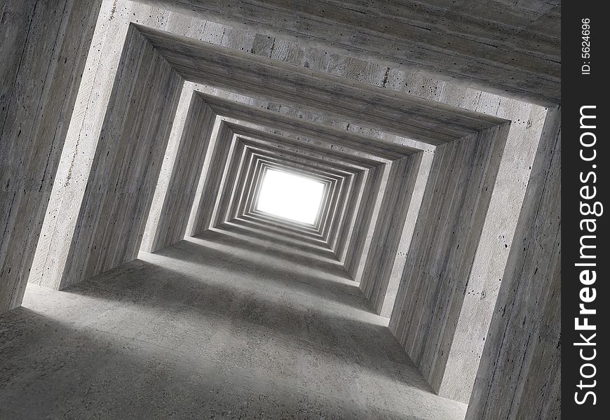 Fine image 3d of concrete tunnel and lateral lights, abstract background