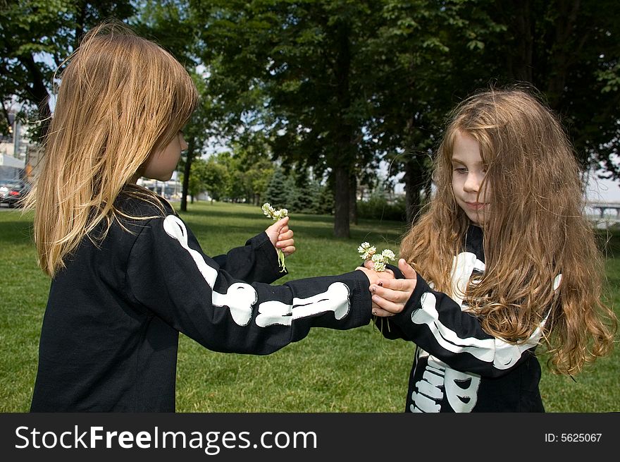Little girls dressed as a sketeton makie faces. Little girls dressed as a sketeton makie faces