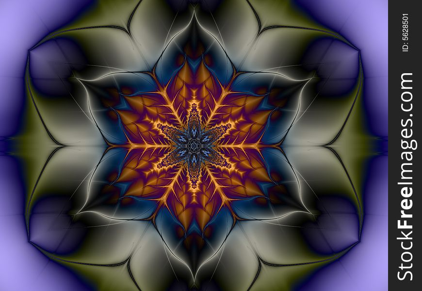 The symmetric fractal, six petals, on a violet background. The symmetric fractal, six petals, on a violet background