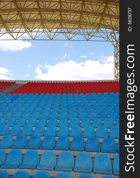 Empty Stadium seats perspective and roof