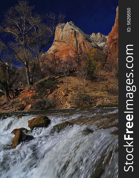 Waterfall in Zion National Park on the virgin river