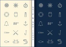 Ship & Sea Line Icons Set Royalty Free Stock Images