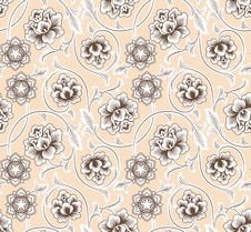 Asian Ornament With Flowers On Beige Background. Stock Photography