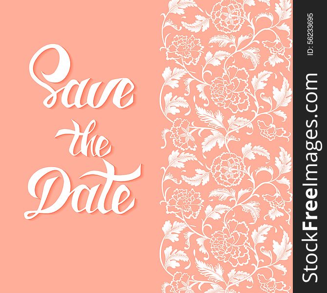 Save the Date vector card template with handdrawn unique typography, eps 10