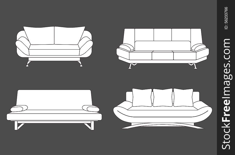 Set of couches and sofas. Vector illustration, eps 10