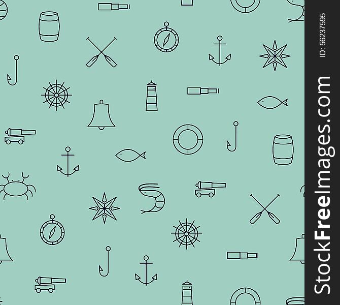 Ship & Sea line icons seamless pattern