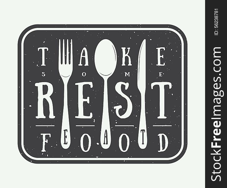 Vintage restaurant logo badge with slogan and design elements