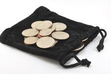 Coins On Bag Stock Photos