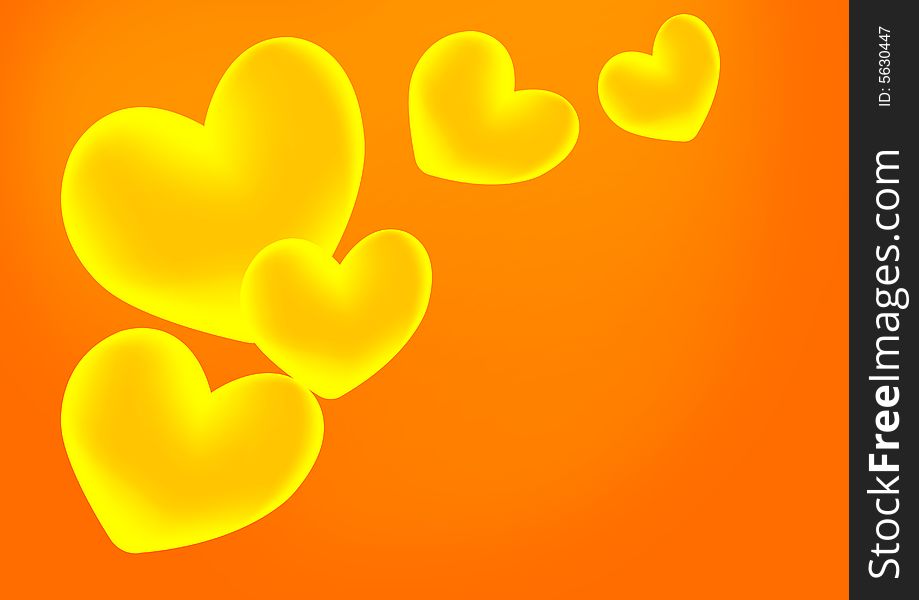 Golden hearts in gradient background