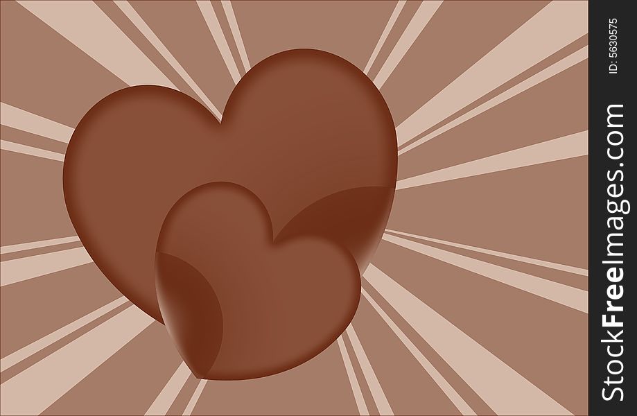 Chocolate hearts in ray background