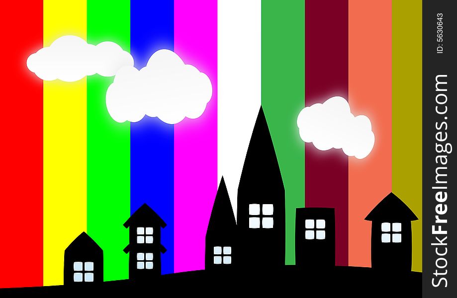 Cityscape silhouette in colorful rainbow background. Cityscape silhouette in colorful rainbow background