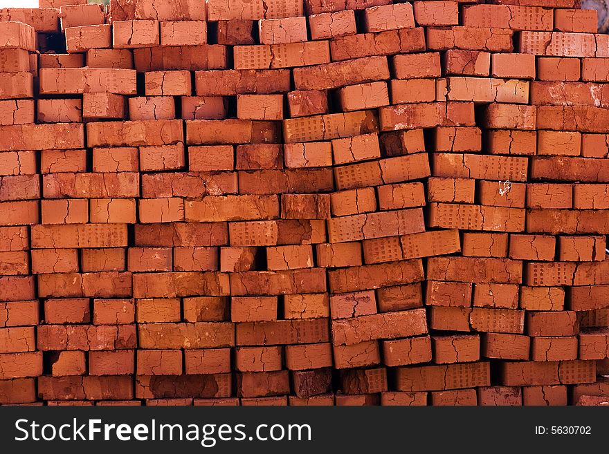 Big heap of red bricks