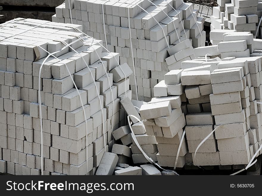 Big heap of white bricks