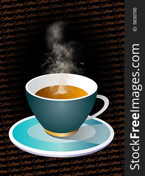 Hot coffee cup in text background. Hot coffee cup in text background