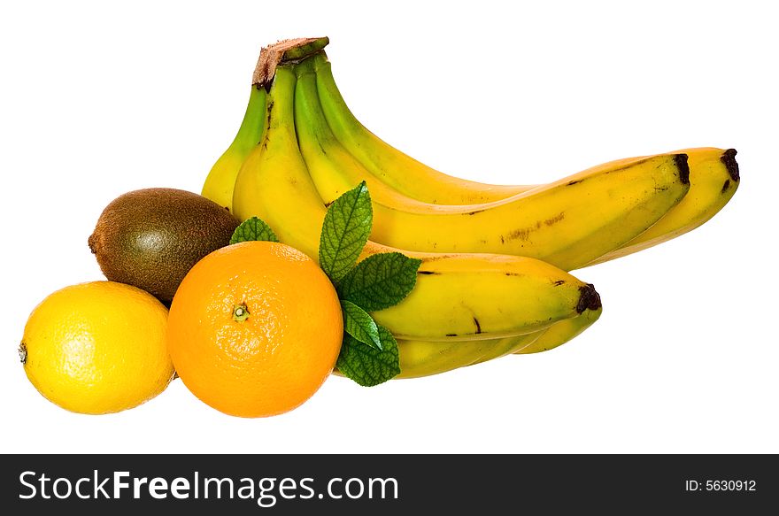 Fruits with leaves isolated on white background