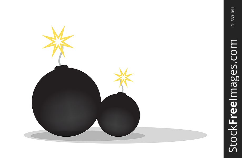 Vector illustration black bombs burning isolated on the white background, vector. Vector illustration black bombs burning isolated on the white background, vector