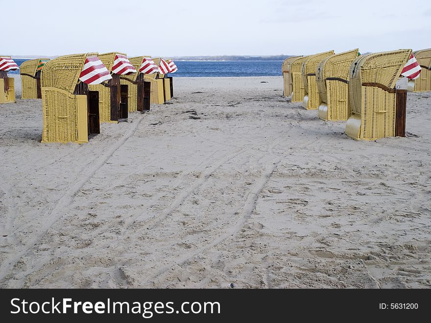 Some beach baskets in travemuende, germany