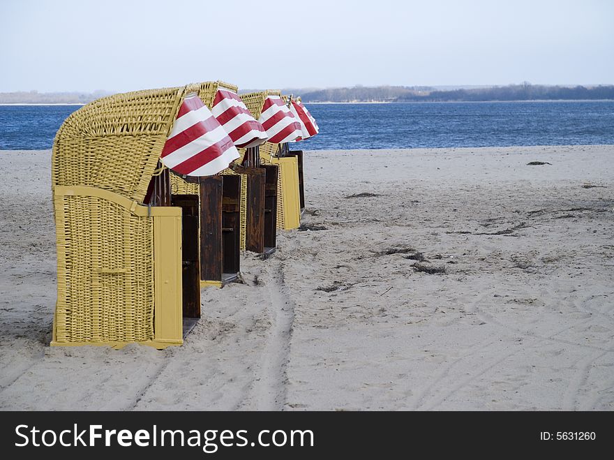 Some beach baskets in travemuende, germany