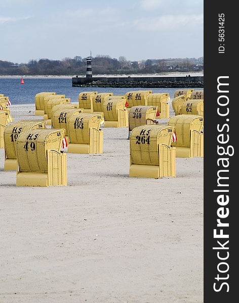 Some beach baskets in travemuende, germany