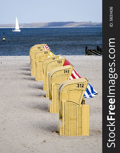 Some beach baskets in travemuende, germany