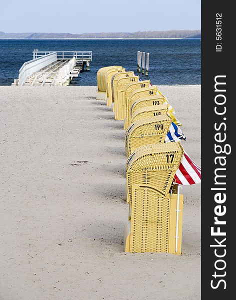 Some beach baskets in travemuende, germany