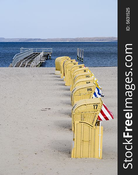 Some beach baskets in travemuende, germany