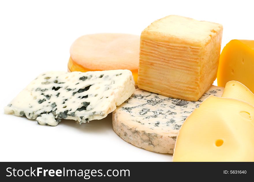 Cheese assortment on white background