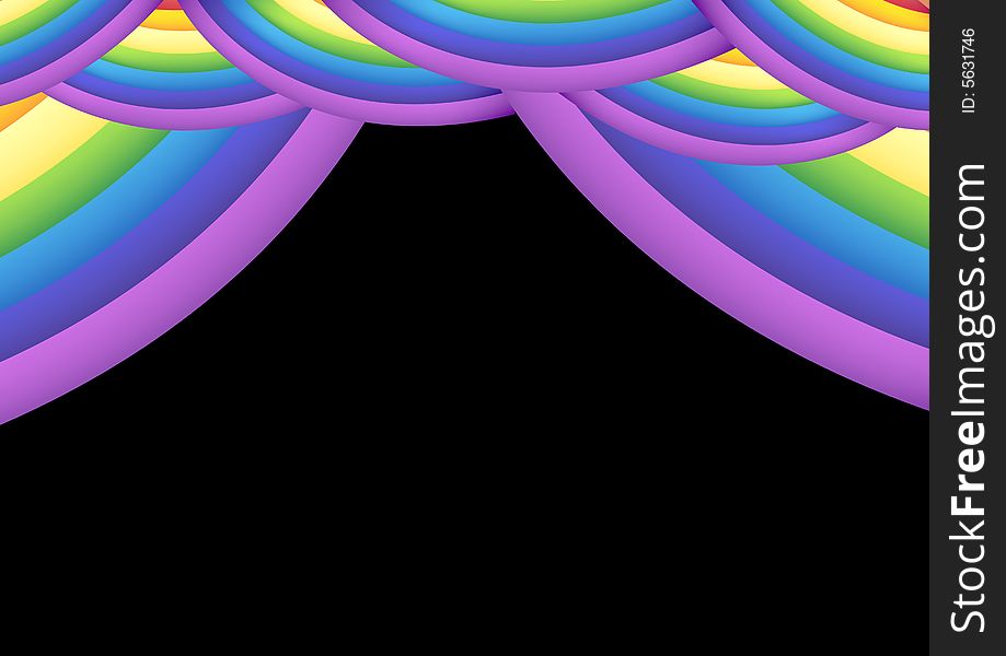 Rainbow stage curtain in black background