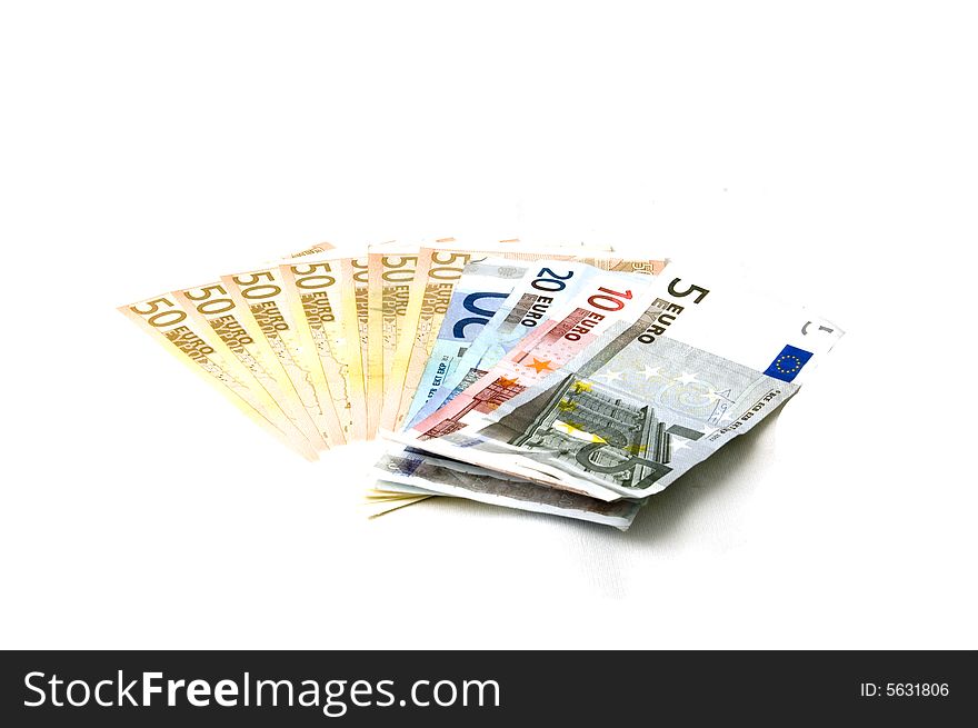 A few different Euro banknotes money
