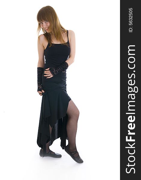 The Attractive Girl In A Black Dress Isolated