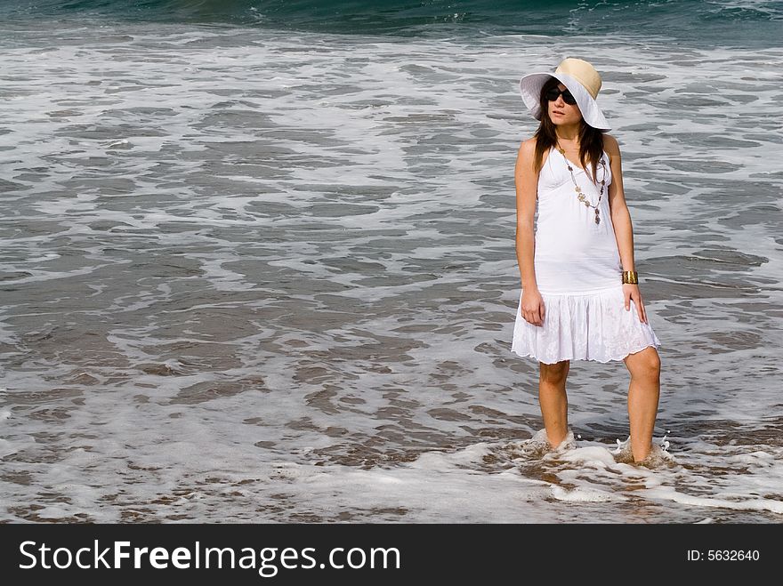 Woman In White In The Seaside