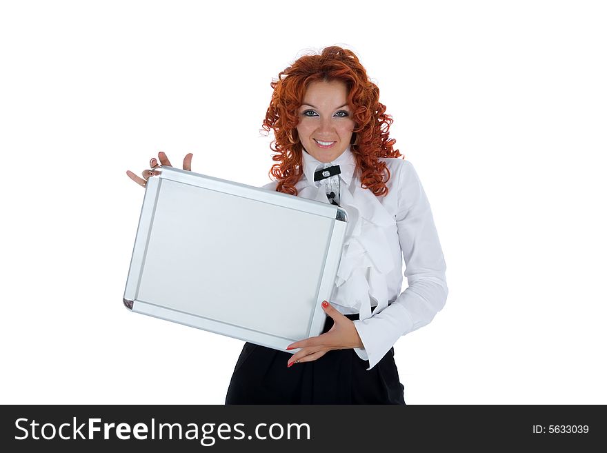 Beautiful young businesswoman calling in office