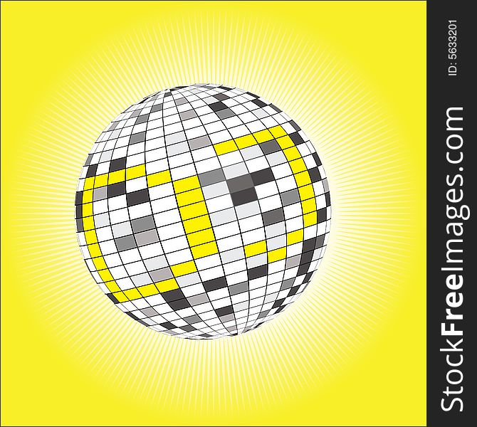 Mirror sphere in beams on a yellow background. Mirror sphere in beams on a yellow background