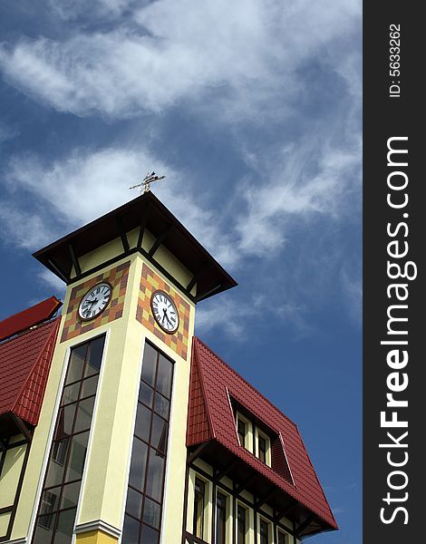 Tower with clock in german stile. Tower with clock in german stile