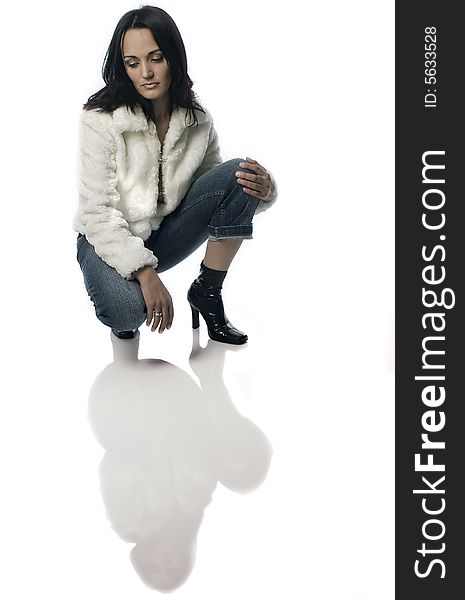 Girl in white coat with reflection. Girl in white coat with reflection