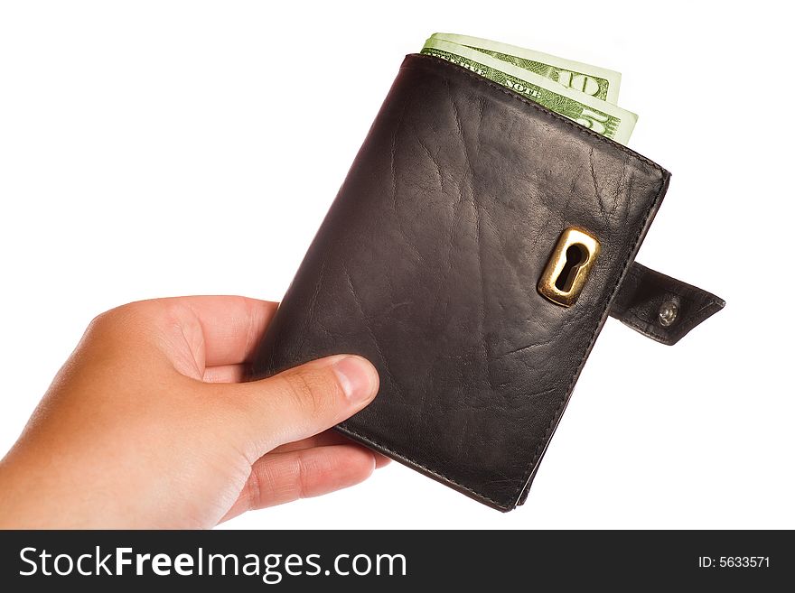 Money safe concept - wallet with keyhole isolated on white