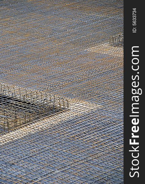 A concrete steel mesh on a building site