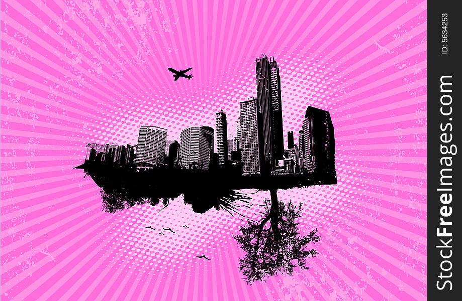 City and nature on pink background. Vector. City and nature on pink background. Vector