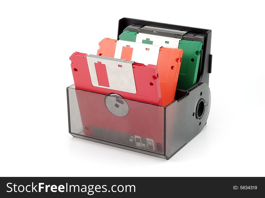 Boxed colorful diskettes isolated on white background. Boxed colorful diskettes isolated on white background.