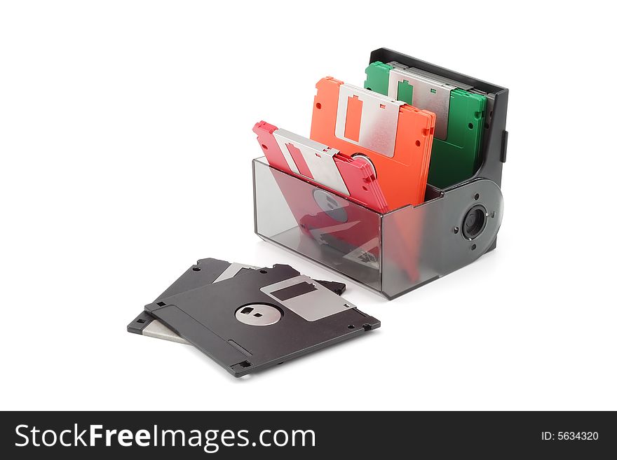 Boxed colorful diskettes isolated on white background. Boxed colorful diskettes isolated on white background.