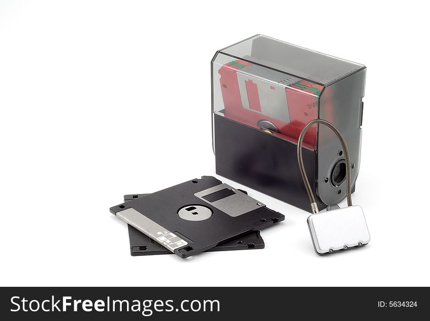 Boxed colorful diskettes isolated on white background. Boxed colorful diskettes isolated on white background.