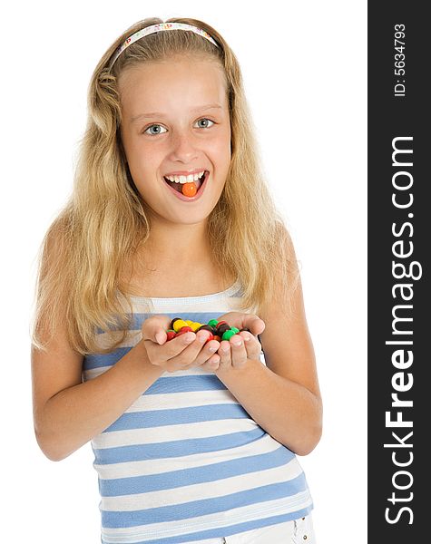 Young Smiling Girl With Chocolate Candy