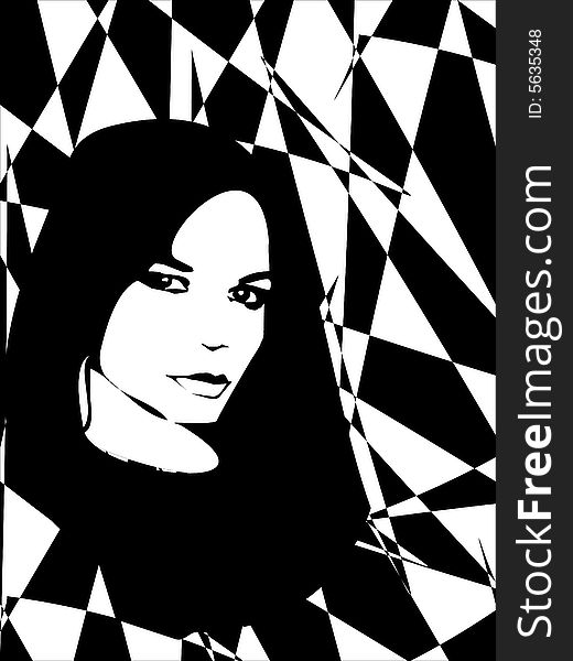 Black & white abstract illustration with a beatiful girl. Black & white abstract illustration with a beatiful girl