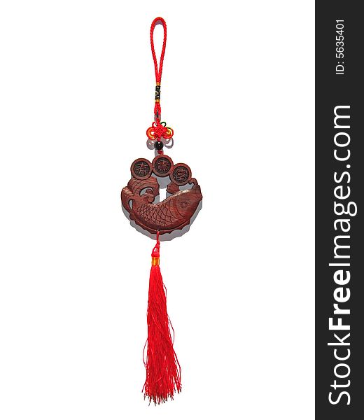 Wood fish with red tassel