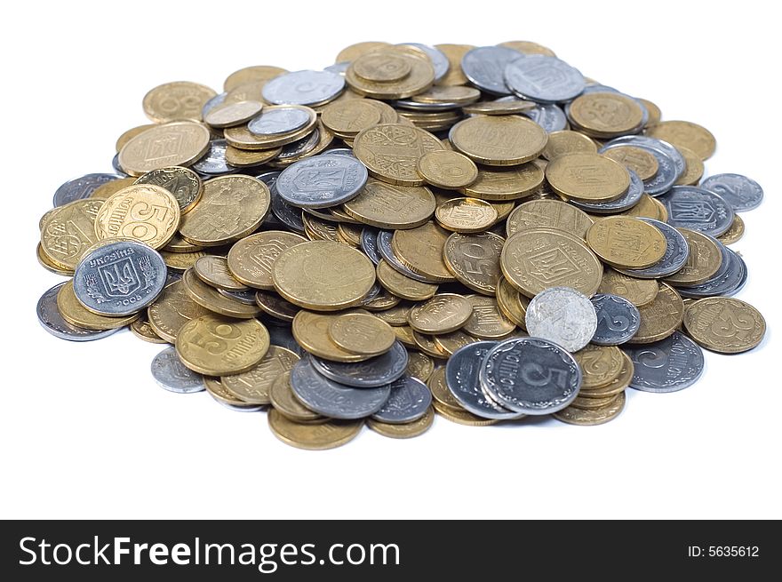 Close-up isolated rounded heap of chinks on white background