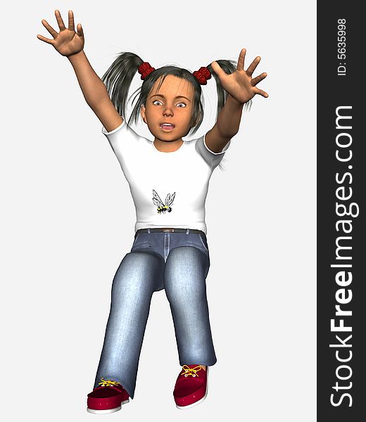 Young girl jumping, 3 dimensional model, computer generated image