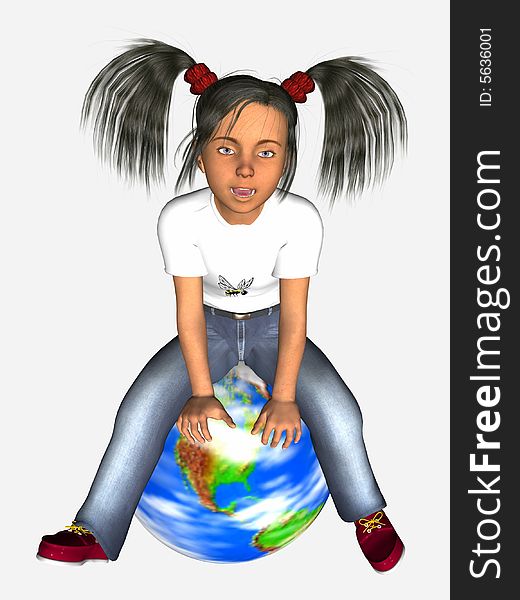 Young girl jumping, 3 dimensional model, computer generated image